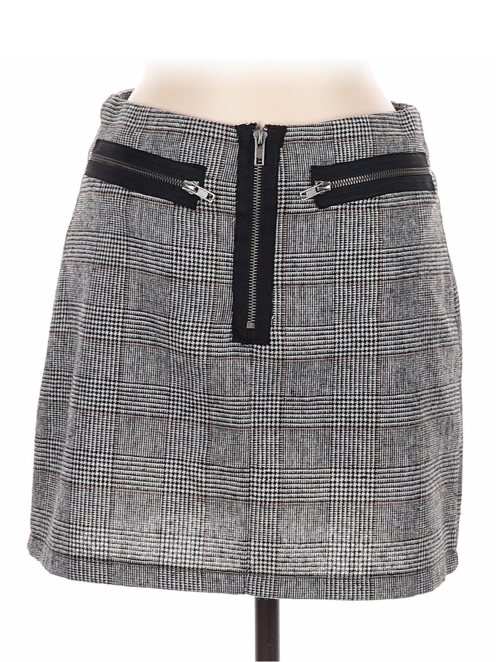 SEEK THE LABEL Plaid Zip-Front Mini Skirt in Black and White Size XS